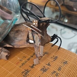 Artisan Textured Pendant Necklace in Mixed Metallic Tones Brutalist